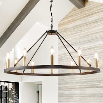 12 - Light Dimmable Wagon Wheel Chandelier