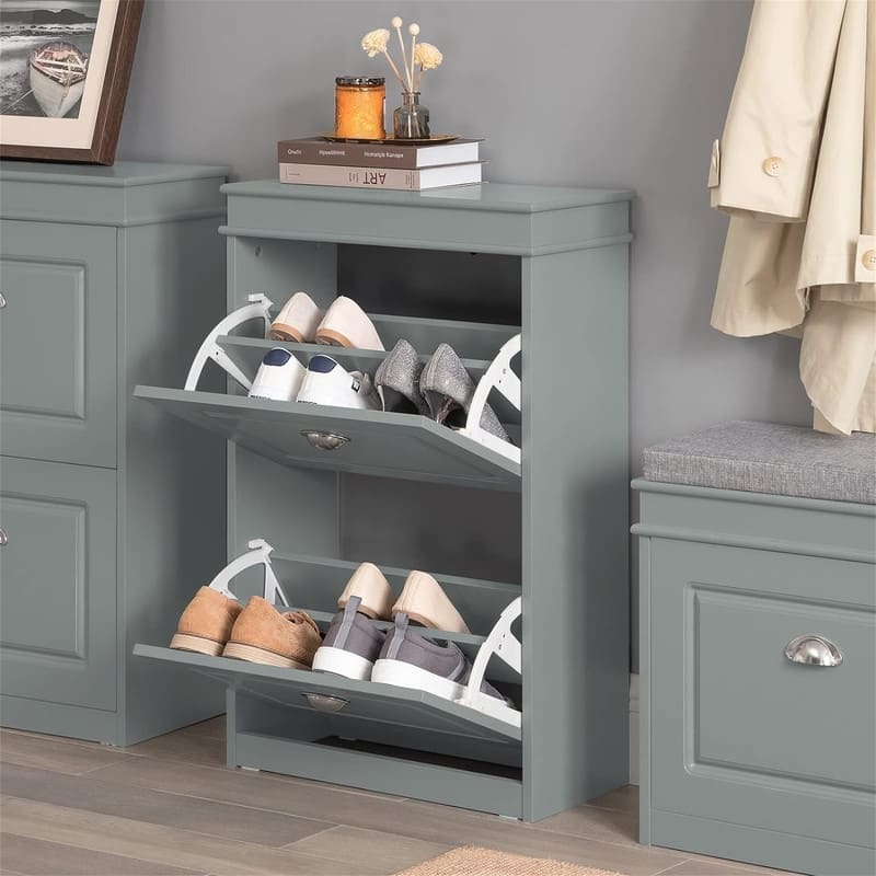 Black Shoe Cabinet with 3 Flip Drawers