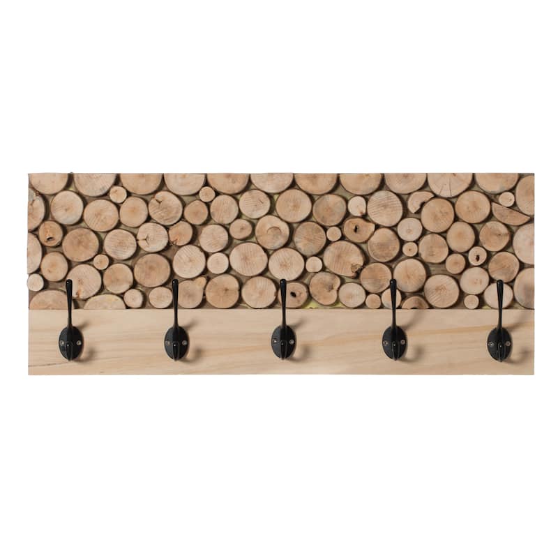 Natural Wood Hook Rack with Five Hooks for Entryway, Office, Bedroom, and Playroom - Natural