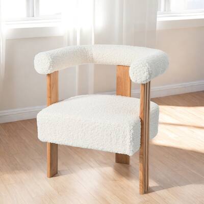 Upholstered Barrel Accent Chair with Arms,Teddy Velvet Boucle Side Chair for Kitchen Living Room,Bedroom