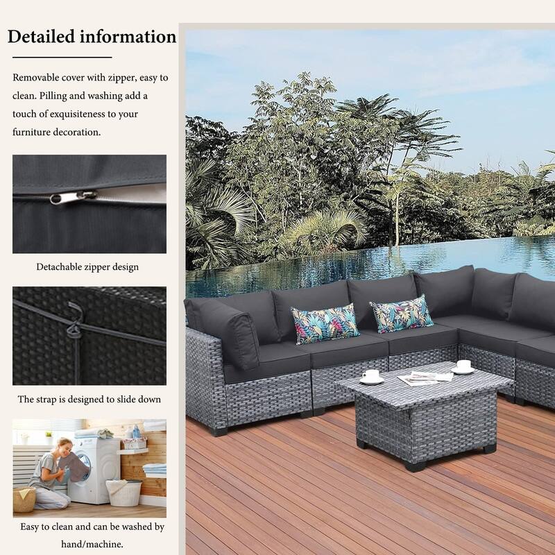 14pcs Outdoor Couch Cushions,4" Waterproof Sectional Rattan Conversation Set Cushions(Only Cushions+Covers,No Sofa) - 14PCS