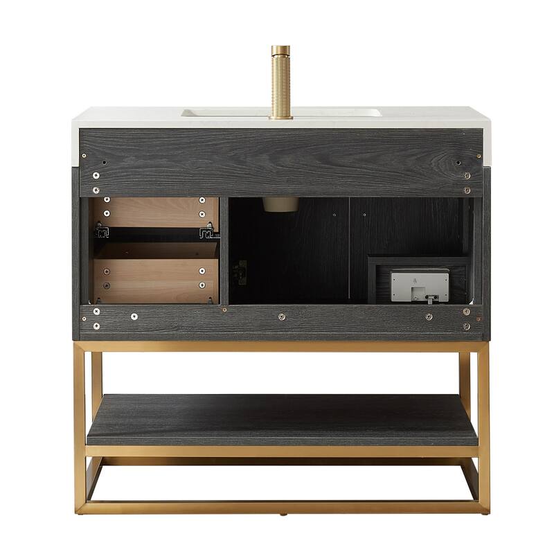 Alistair Bath Vanity with Grain White Stone Top and Mirror