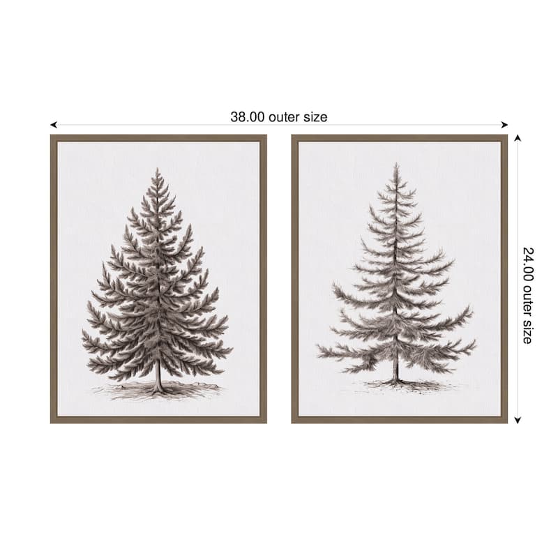 Kate and Laurel Sylvie Vintage Evergreen Fir Tree - 2 Piece Framed Canvas Art Set by The Creative Bunch Studio