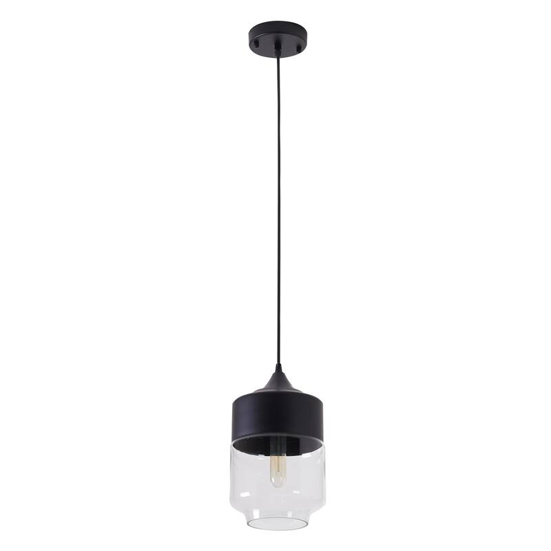 1-Light Matte Black Pendant With A Clear Glass Shade