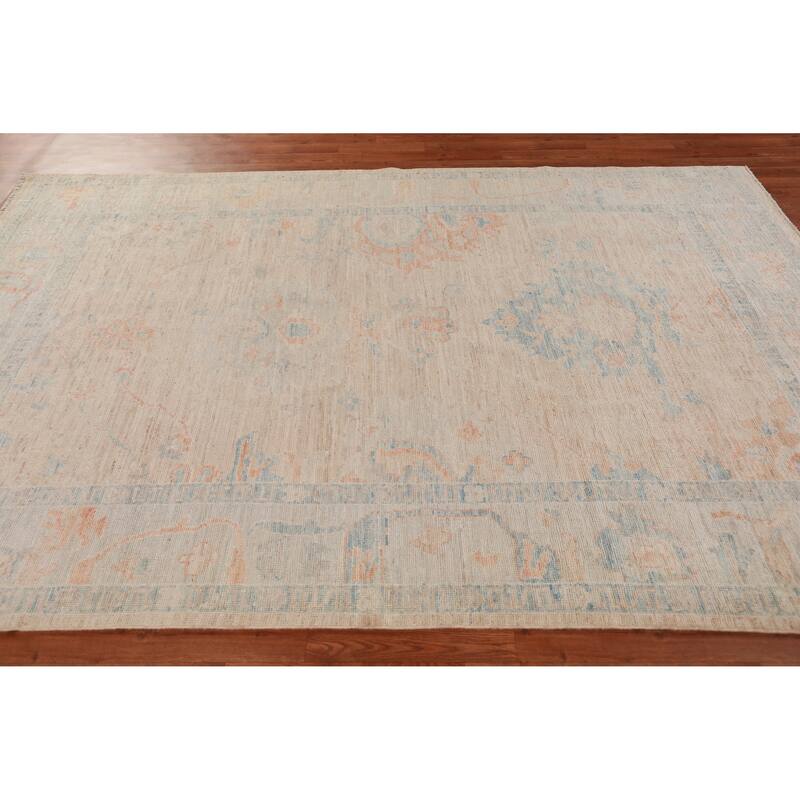Hand Knotted Oriental 100% Wool Carpet Transitional All-Over Peach Oushak Area Rug - 9' 0'' X 6' 3''