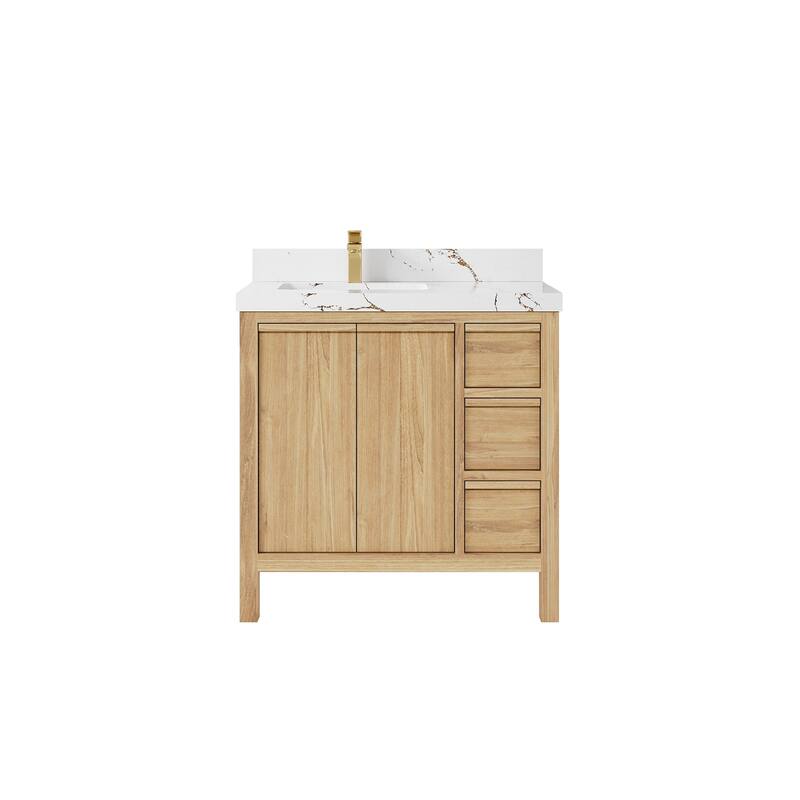 Willow Collections 36 in. W x 22 in. D Elizabeth Solid Teak Left Offset Sink Bathroom Vanity with Countertop
