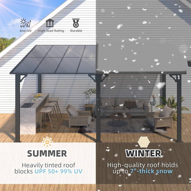 10X16Ft Outdoor Pergola Gazebo, Wall Mounted Lean to Awning Gazebo