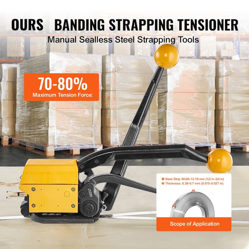 Steel Strapping Tool for 1/2"-3/4" Width, 3-in-1 (Tensioner, Crimper, Cutter)