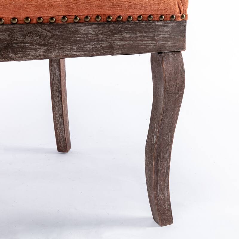 Ultra Side Dining Chair with Thickened Fabric and Solid Wood Legs, Bronze Nail Head, Set of 2