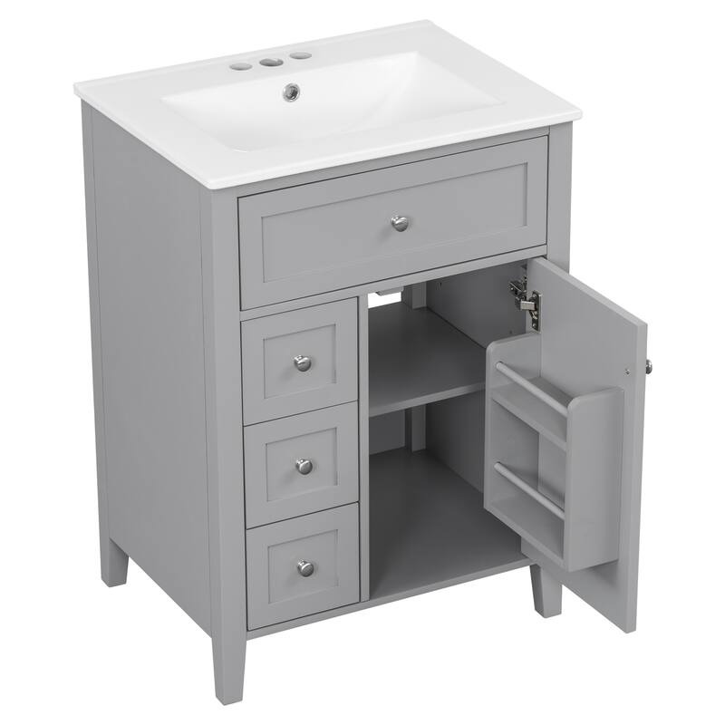 Roomfitters 24" Bathroom Vanity with Sink, Solid Wood Legs, 4 Drawers & Cabinet with Adjustable Shelf