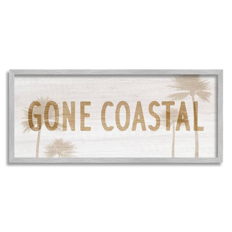 Stupell Gone Coastal Beach Pun Funny Tropical Palm Trees Framed Wall Art - Yellow - 24 x 10 - Grey