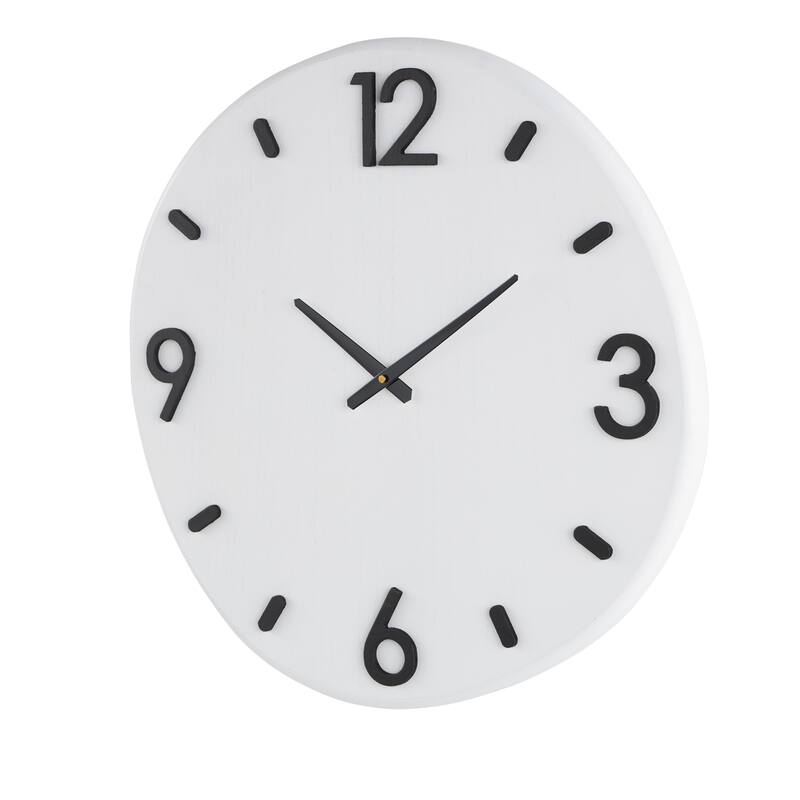White Wood Round Decorative Wall Clock with Black Hands and Numbers - 1"W x 24"L x 23"H