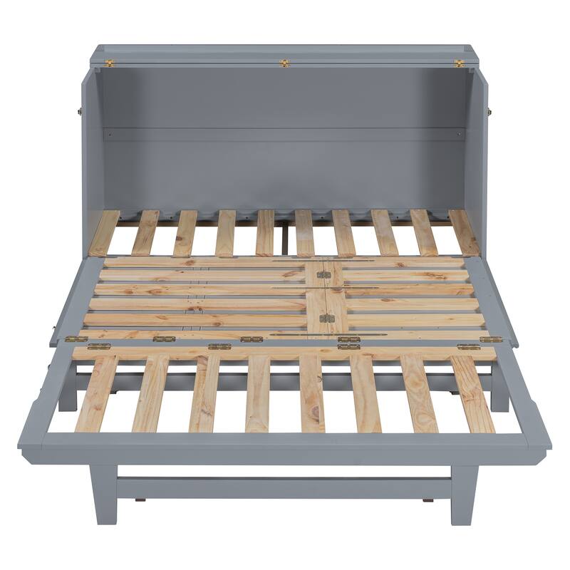 Queen Wood Murphy Bed, Modern Murphy Bed Chest with Metal Leg, Home Folded Bed Frame with Wood Slat Support for Small Room