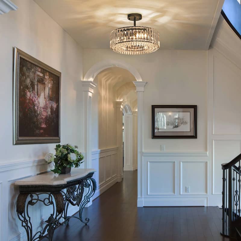 Modern Glam 4-Light Crystal Semi Flush Mount with Round Drum Shape