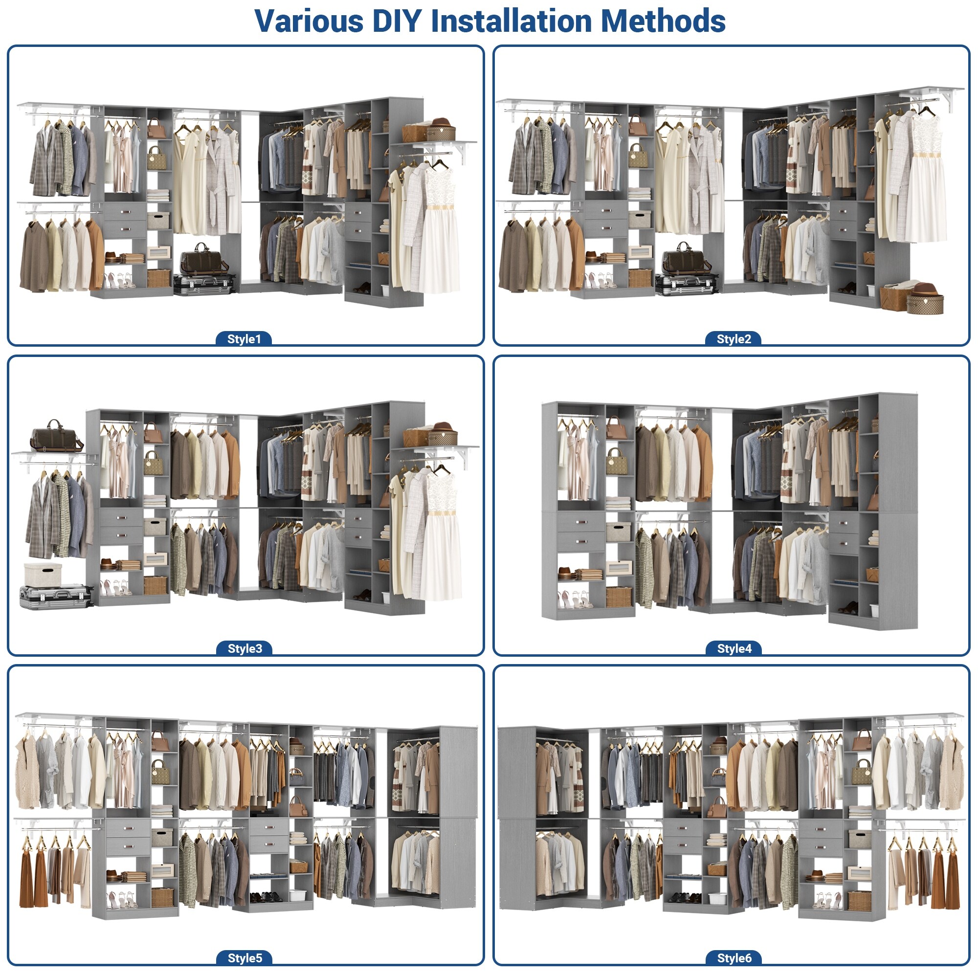 Navada 95'' - 188'' Closet System with Hanging Rods, Set of 3 Navada 95'' - 188'' Closet System with Hanging Rods, Set of 3