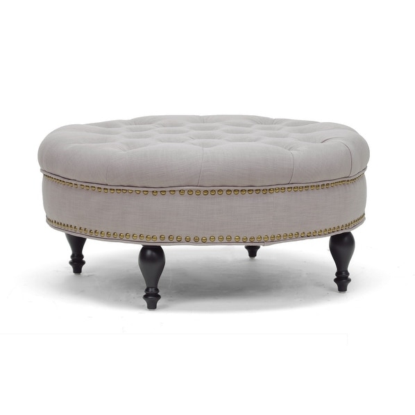 Maverick Beige Linen Modern Tufted Ottoman