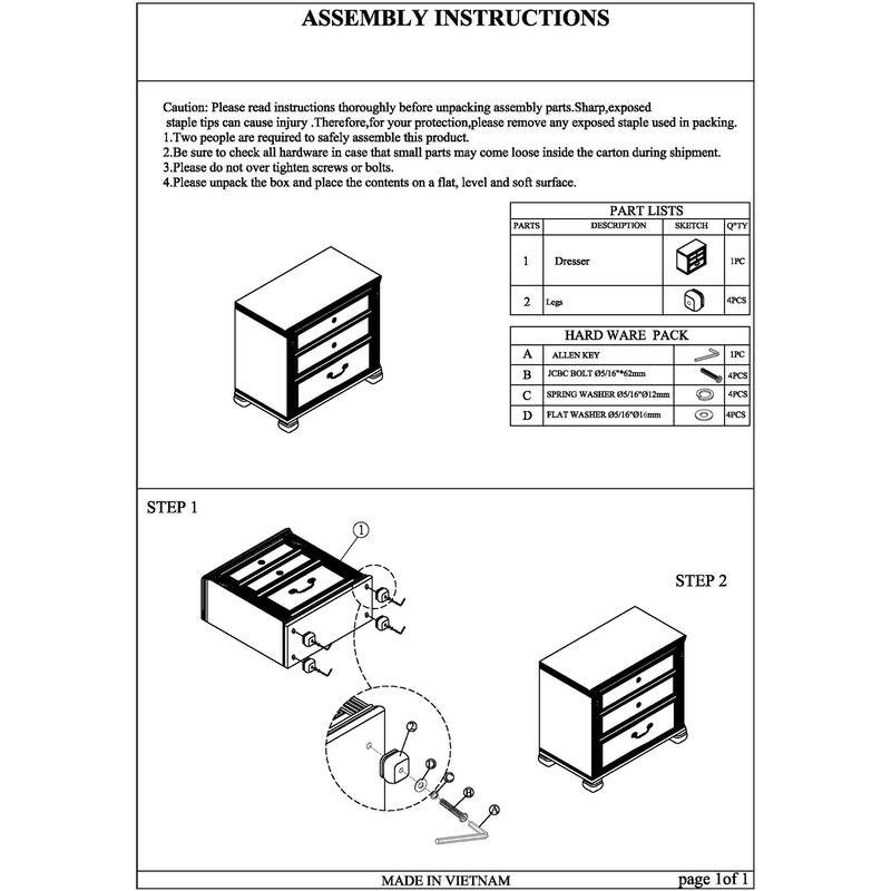 Miri 25 Inch 3 Drawer Nightstand, Brass Carved Accents, Cherry Oak Brown