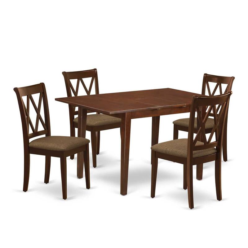 5-Piece Mahogany Finish Solid Wood Top - Rectangular Dining Room Set - Seats 4