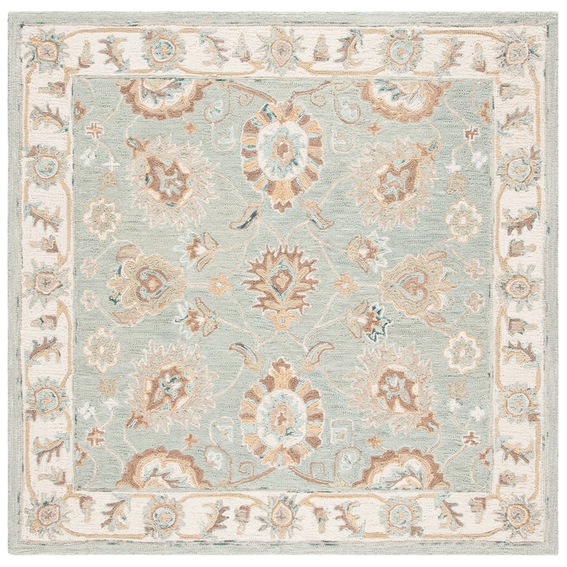SAFAVIEH Handmade Blossom Riki Modern Floral Wool Rug - 8' Square - Aqua/Ivory