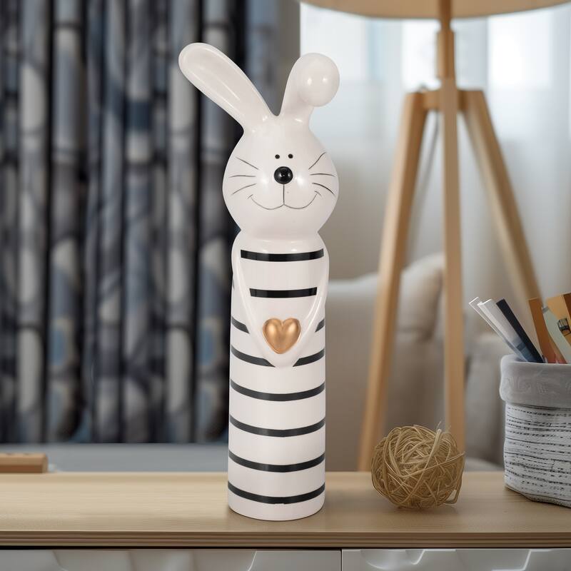 Sagebrook Home Lines Bunny With Gold Heart, White/Black - 4" x 3" x 12"