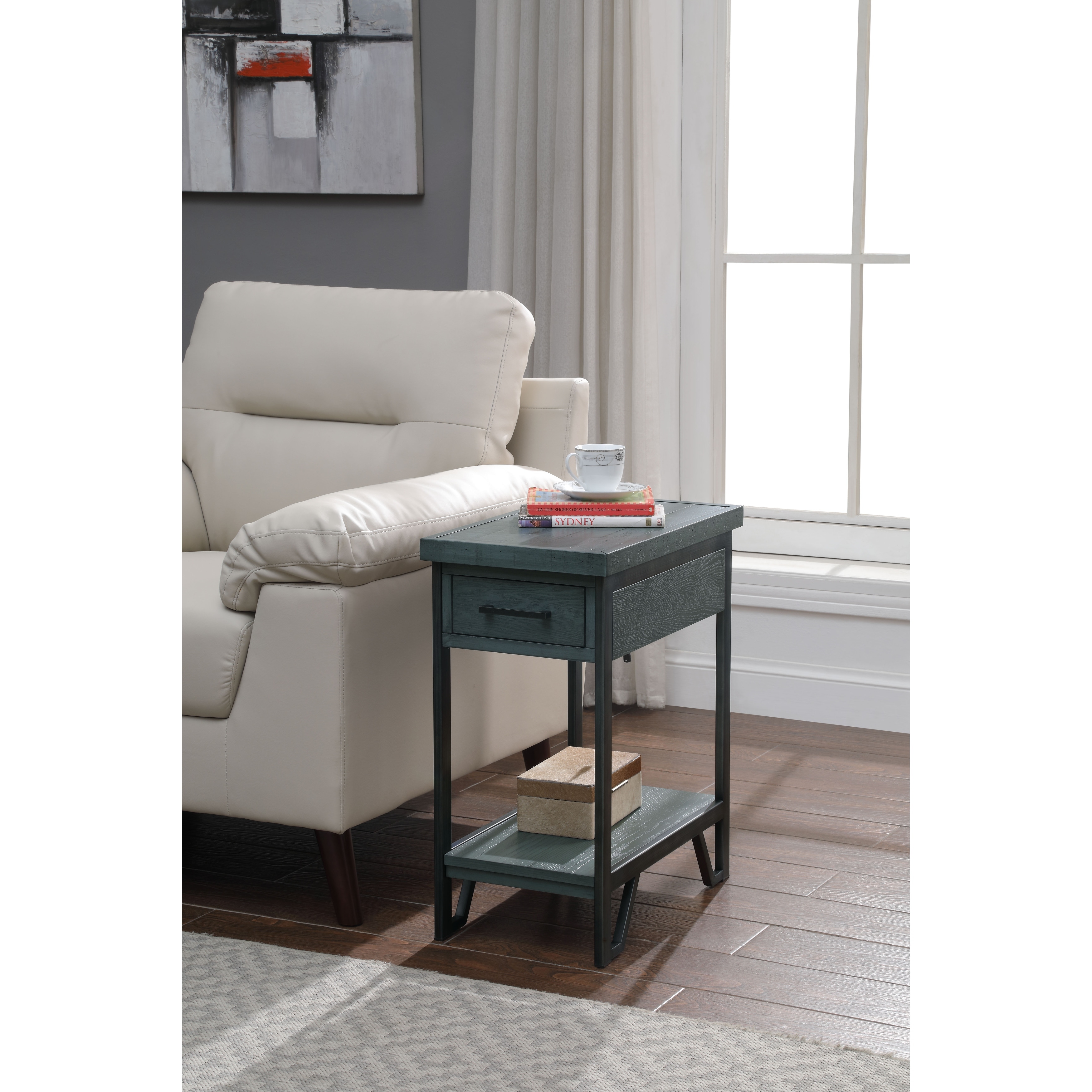Hatfield Industrial 12-inch Metal 1-shelf 1-drawer Compact End Table with USB Ports