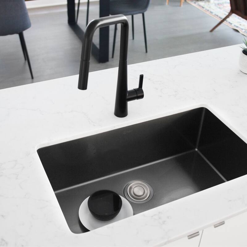 STYLISH 30 inch Graphite Black Single Bowl Undermount Stainless Steel Kitchen Sink with Grid and Basket Strainer Handmade