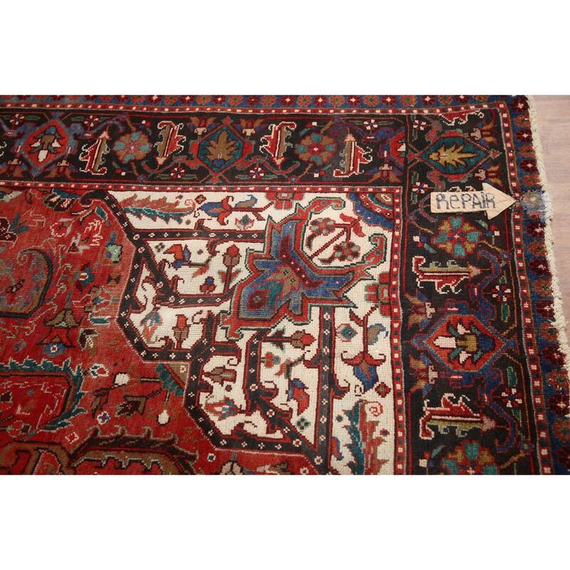 Hand Knotted Oriental 100% Wool Carpet Traditional Medallion Red Heriz Area Rug - 11' 0'' X 7' 8''