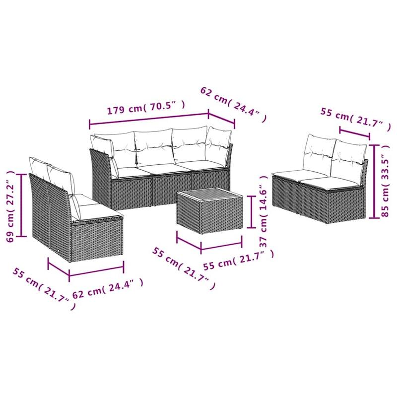 vidaXL Garden Sofa Set Black PE rattan Large Modular Garden Sofa Set - 24.4 x 24.4 x 27.2