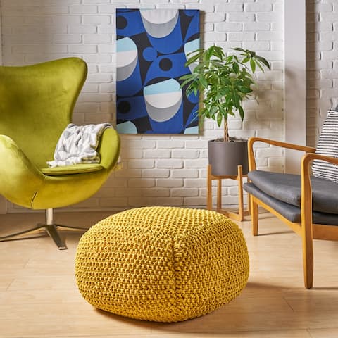 Hollis Knitted Cotton Square Pouf by Christopher Knight Home