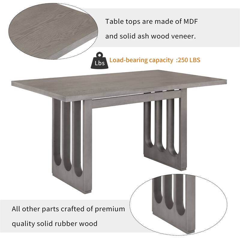 Wood Dining Table Set for 6, 1 Dining Table & 6 Upholstered Chairs
