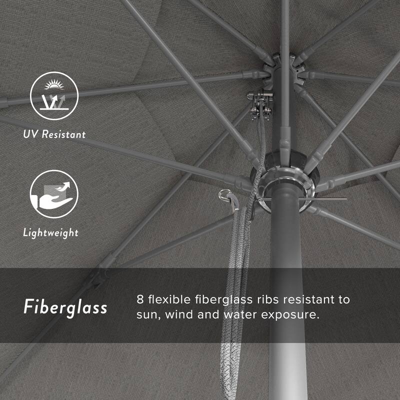California Umbrella 11' Rd Aluminum Frame, Fiberglass Rib Market Umbrella, Push Open, Anodized Silver Finish, Olefin Fabric