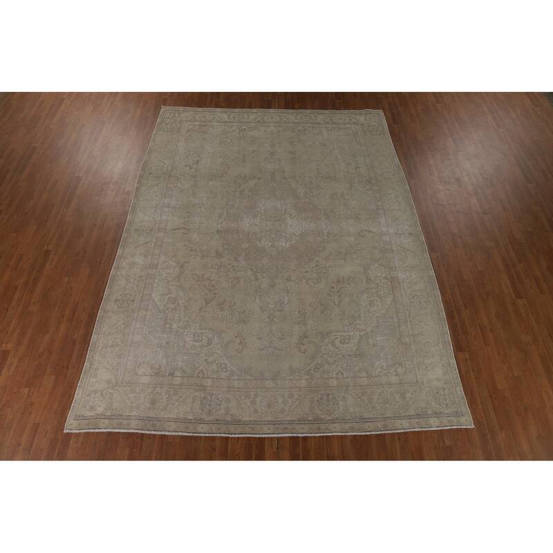 Distressed Tabriz Vintage Persian Rug Handmade Wool Carpet - 9'4" x 12'8"