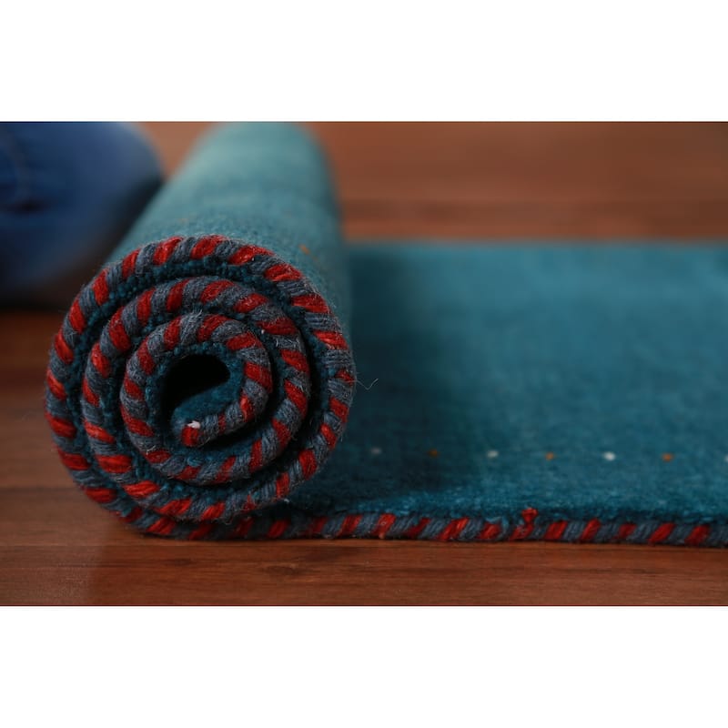 Hand Knotted Oriental 100% Wool Carpet Tribal Tribal Navy Blue & Blues Gabbeh Runner Rug - 9' 9'' X 2' 7''