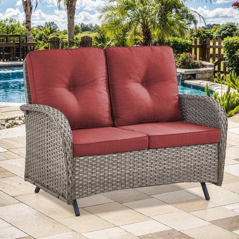 Outdoor Glider Bench Patio Loveseat for Balcony - Red - Grey