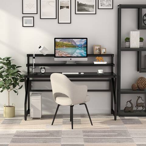 Computer Gaming Desk with Monitor Stand, Studying Table Workstation with Hutch