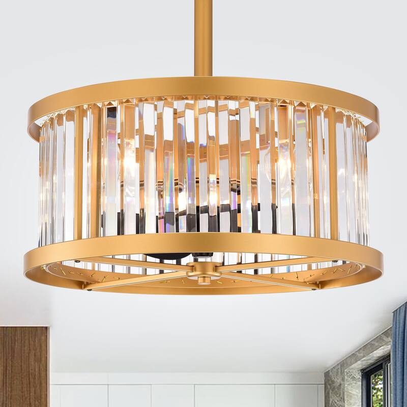 Jakob Gold Ceiling Fan19-Inch 4-Light Metal & Crystal Drum Shade (Includes Remote)