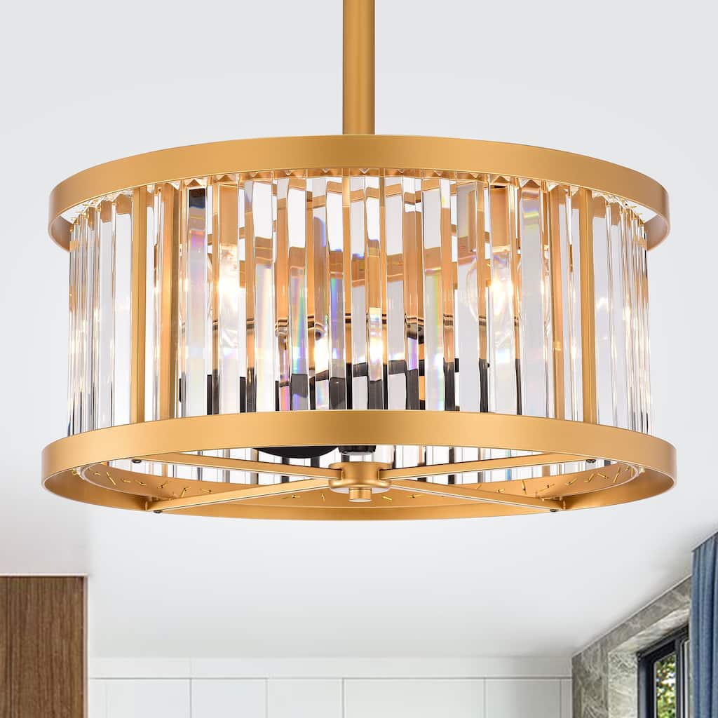 Jakob Gold Ceiling Fan19-Inch 4-Light Metal & Crystal Drum Shade (Includes Remote)