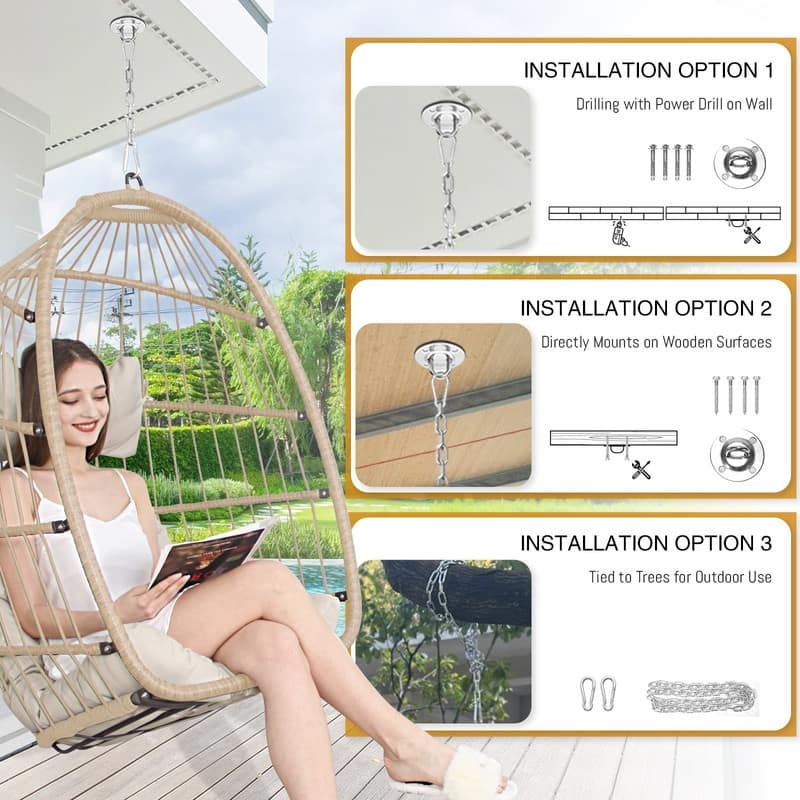 FINCATI Outdoor Royal Egg Chair Without Stand, 350 lbs Indoor Comfy Hanging Egg Chair Without Stand, Egg Swing Without Stand
