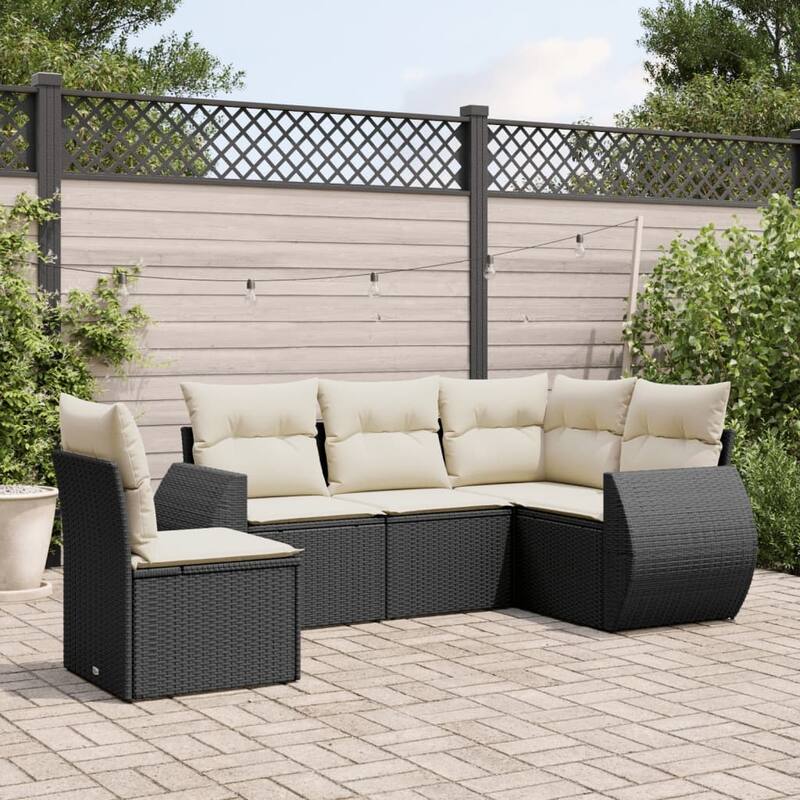 vidaXL Garden Sofa Set Black - Black and cream 5 Piece Set Without table