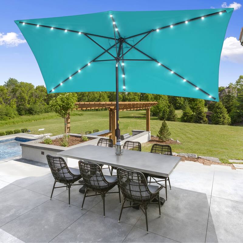 LIVOOSUN Patio LED 10 x 6.5Ft Market Umbrella Aluminum/Steel Outdoor Table Rectangle Umbrella with Tilt - Blue
