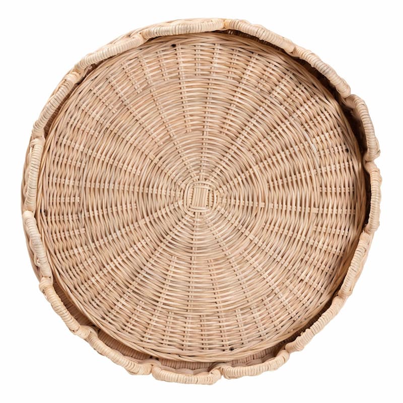 Latoya Natural Rattan End Table - Handwoven Wicker 2-Tier Side Table with Scalloped Border for Living Room or Bedroom