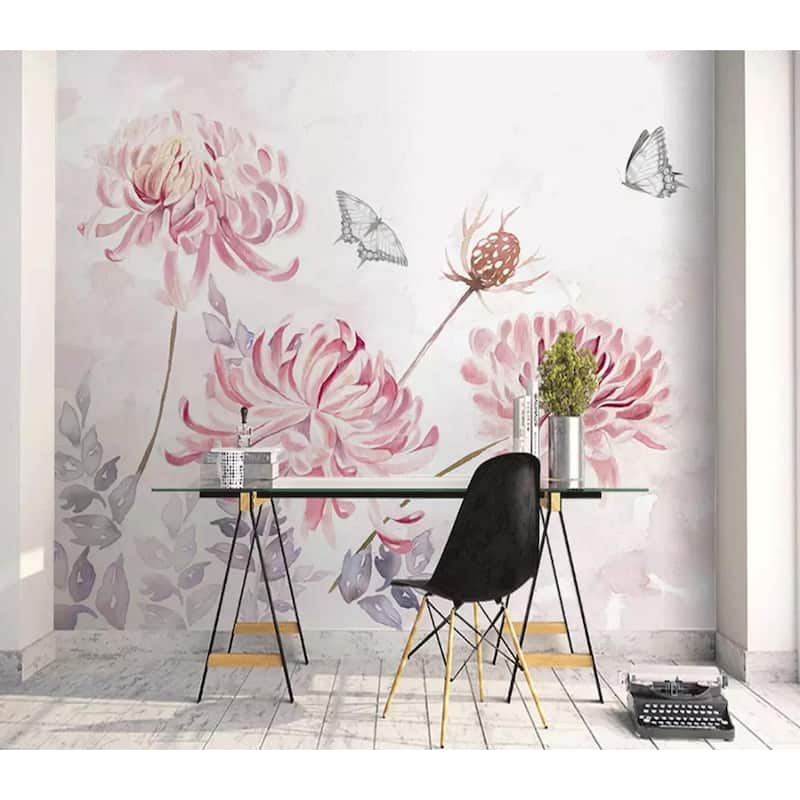 GK Wall Design Pink Dandelion Watercolor Retro Floral Removable Wallpaper