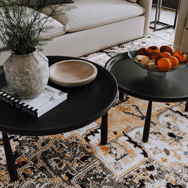 Maven Lane Sonia Rustic Wooden Nesting Coffee Tables in Matte Black