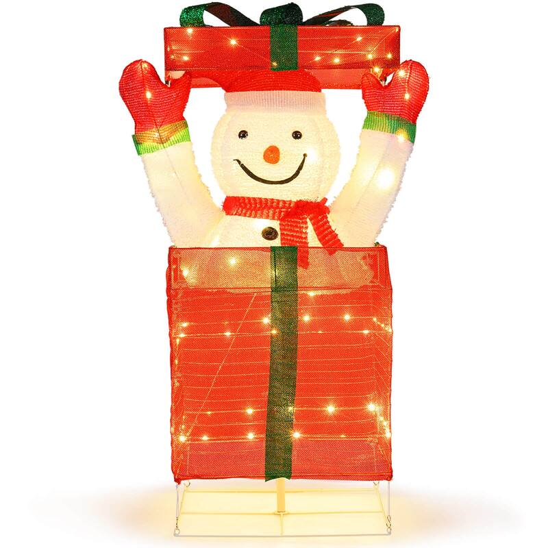 Costway Lighted Snowman in Gift Box Christmas Decoration with 100 LED - as pic shows - See Details