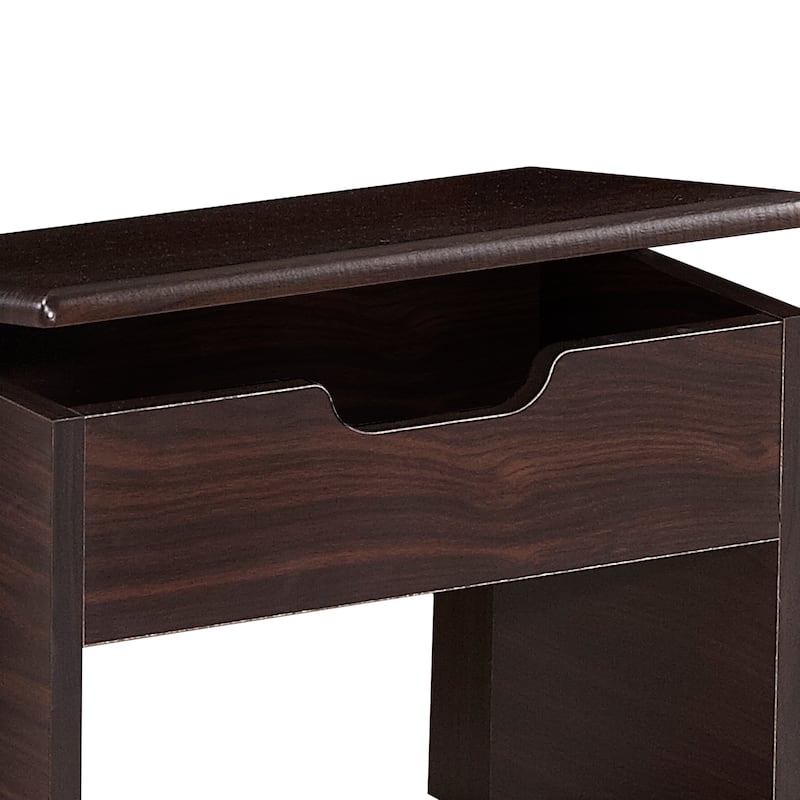 Furniture of America Laurel Transitional Walnut Flip-top 2-Piece Makeup Vanity Set with Mirrored Glass