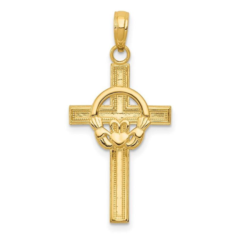Curata 14k Yellow Gold Solid 18" 24x15mm Irish Claddagh Celtic Cross Necklace