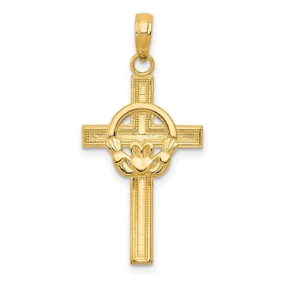 Curata 14k Yellow Gold Solid 18" 24x15mm Irish Claddagh Celtic Cross Necklace