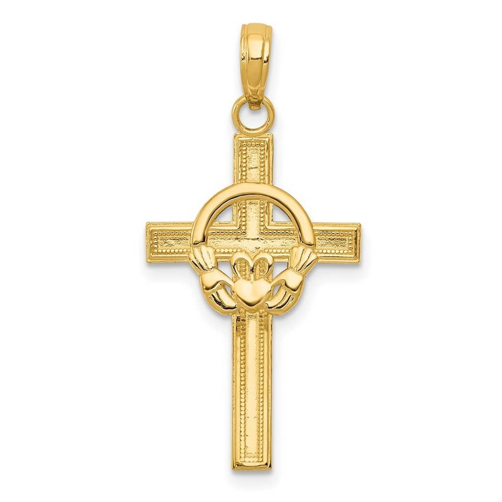 Curata 14k Yellow Gold Solid 18" 24x15mm Irish Claddagh Celtic Cross Necklace
