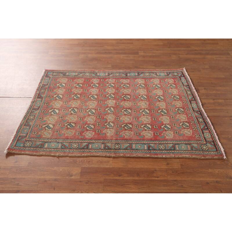 Geometric Tabriz Persian Vintage Rug Handmade Wool Carpet - 3'6"x 4'8"