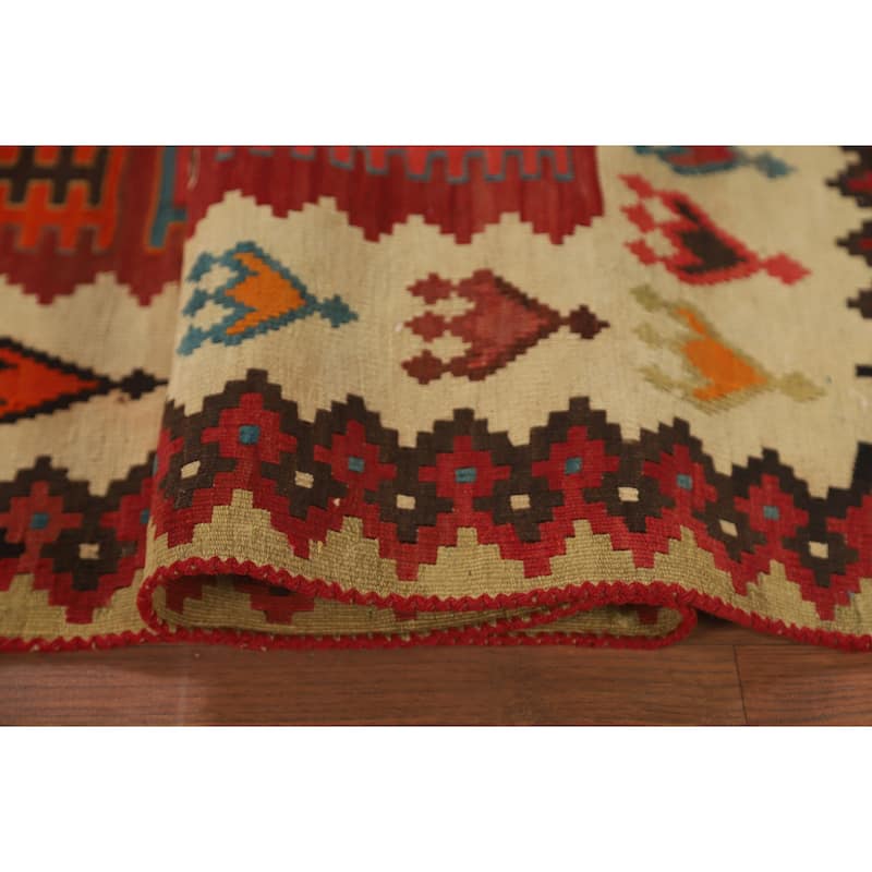 Kilim Qashqai Persian Vintage Area Rug Hand-Woven Red Wool Carpet - 4'7" x 7'1"